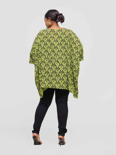 Vivo Liv Wide Crepe Top - Lime / Black Print - Shopzetu