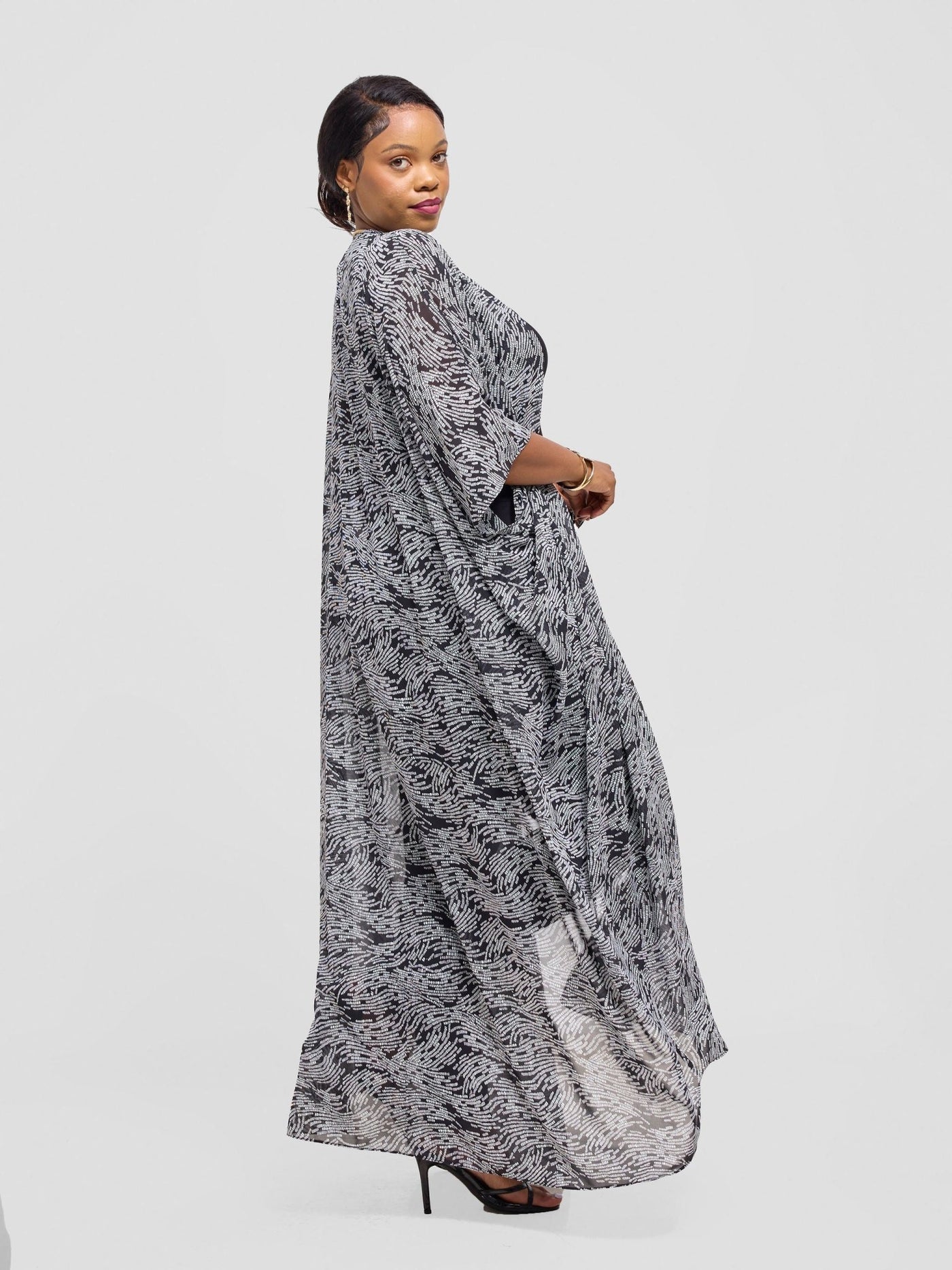 Vivo Muna Chiffon Kimono - Black Mimo print - Shopzetu