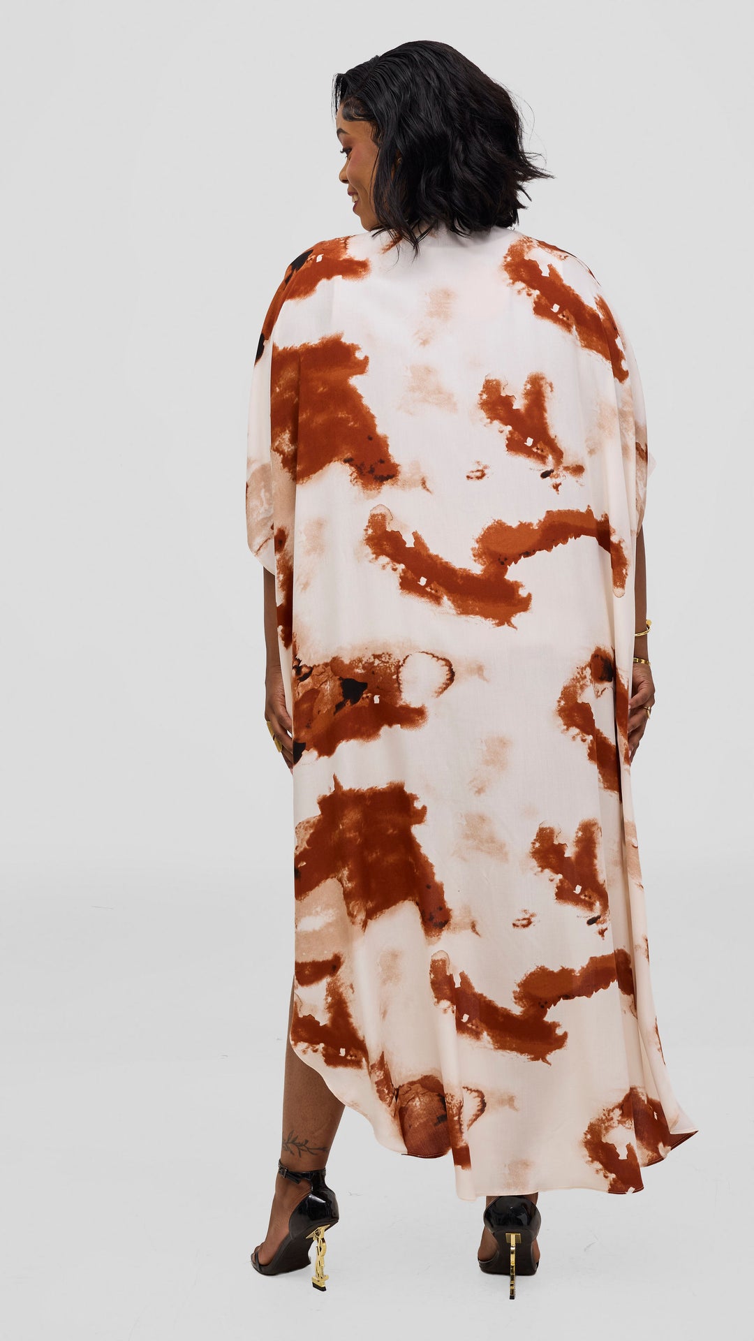 Vivo Talia Kimono & Shorts Set - Cream / Rust Print