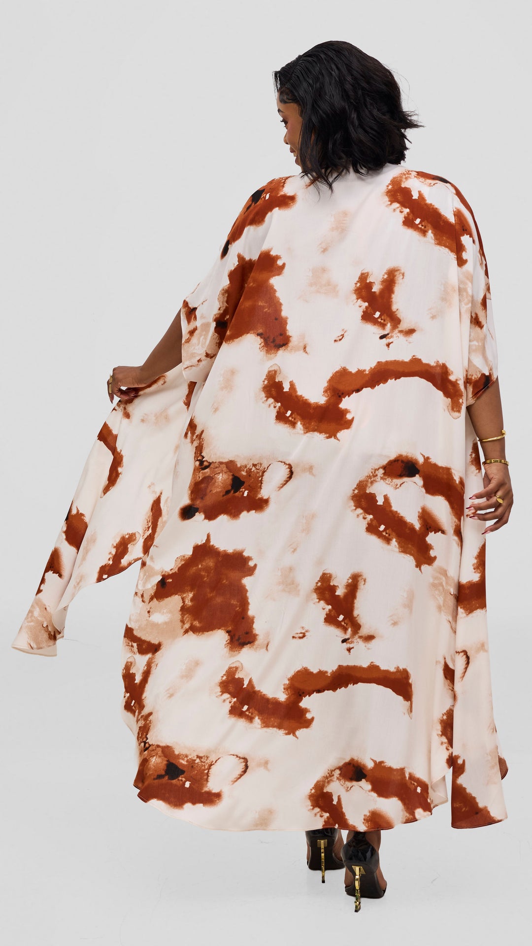 Vivo Talia Kimono & Shorts Set - Cream / Rust Print