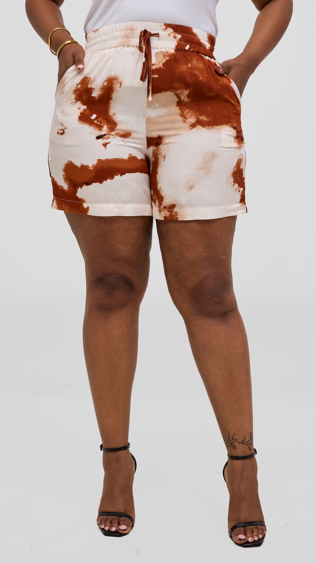 Vivo Talia Kimono & Shorts Set - Cream / Rust Print