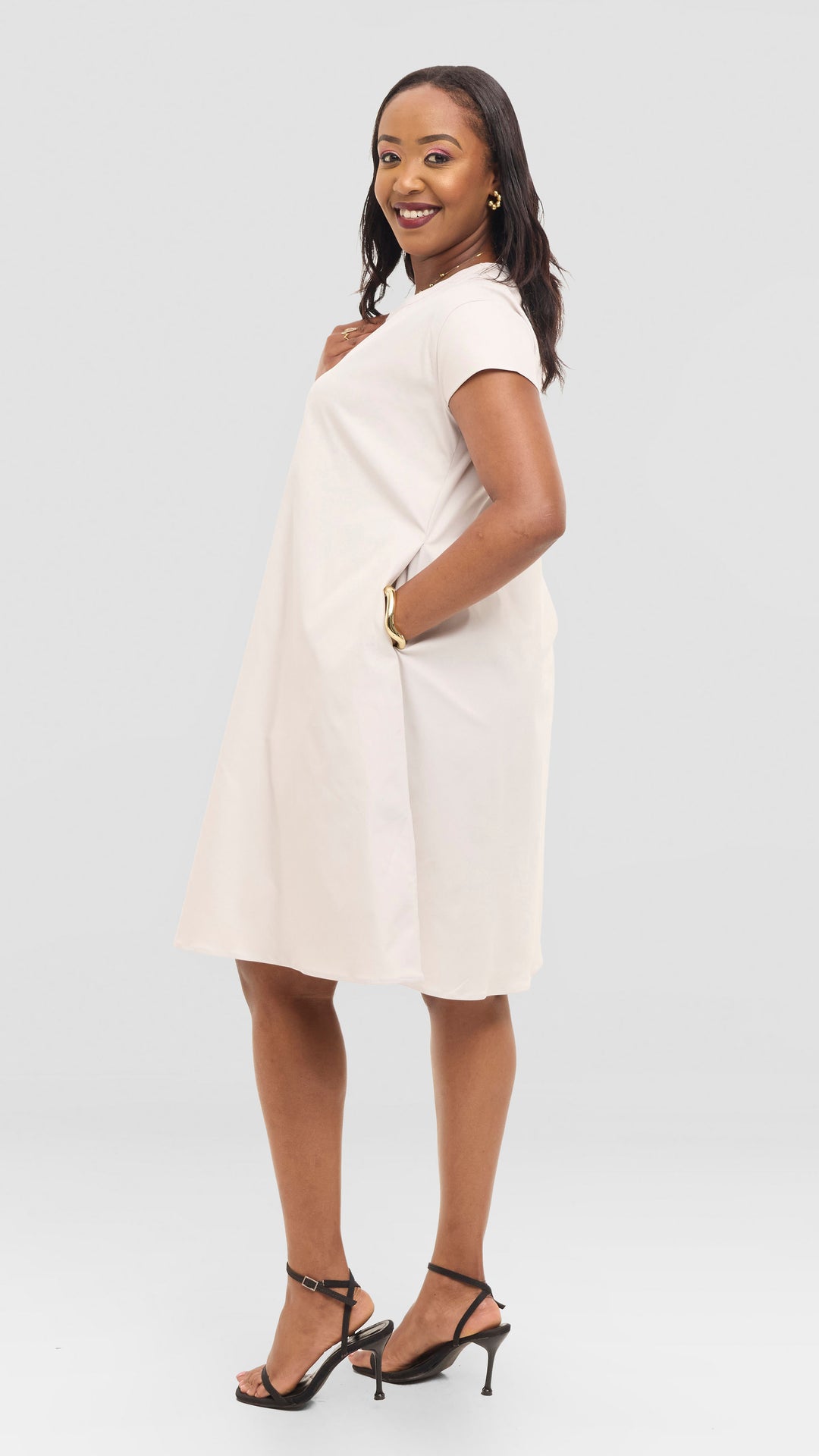 The Ivory Breeze Pocket Shift Dress - Beige