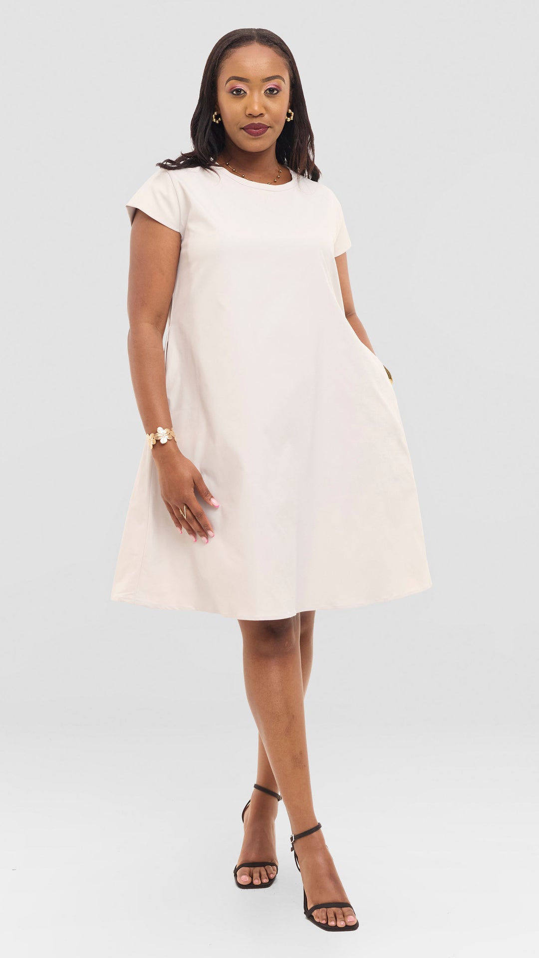 The Ivory Breeze Pocket Shift Dress - Beige