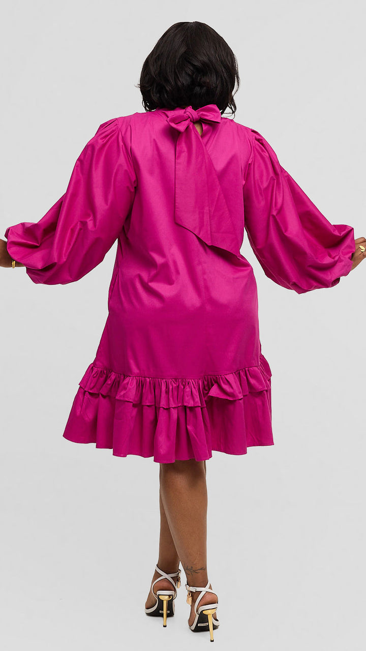 Tuwe Bora Flora Puffed Sleeve Dress - Pink