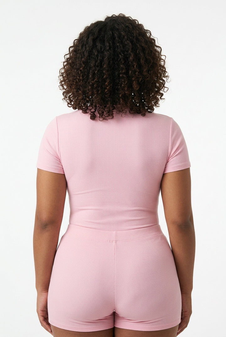 Stylish Sisters Short Sleeve Cotton Scoop Neck Bodysuit - Pink