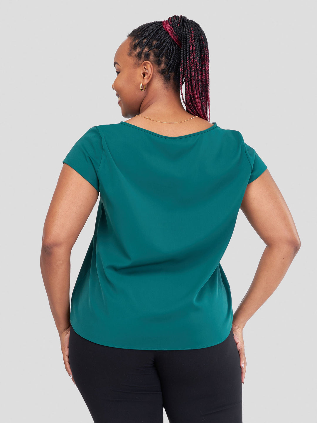 Vivo Basic Crepe Cap Sleeve Top In Crepe - Dark Green