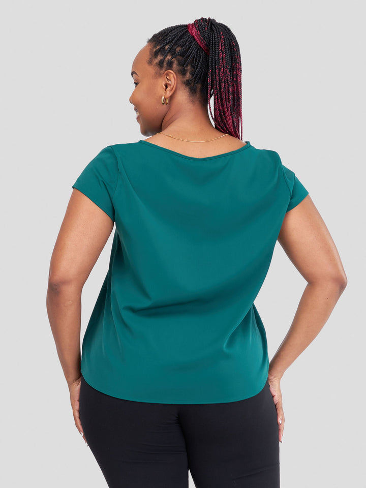 Vivo Basic Crepe Cap Sleeve Top In Crepe - Dark Green