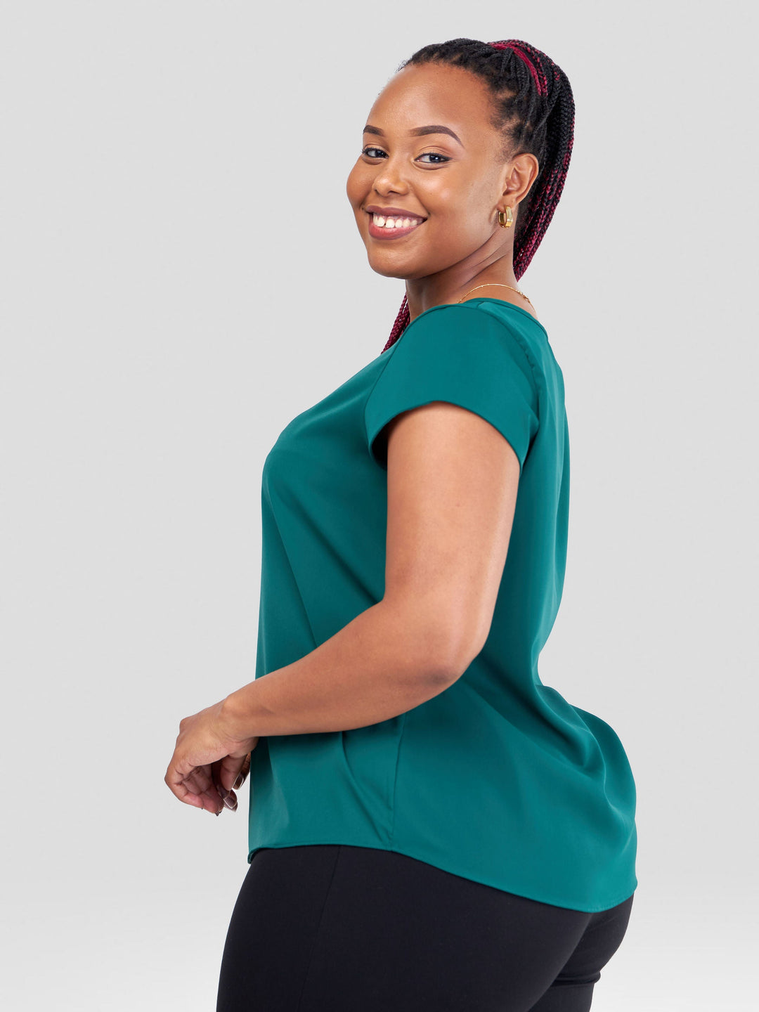Vivo Basic Crepe Cap Sleeve Top In Crepe - Dark Green
