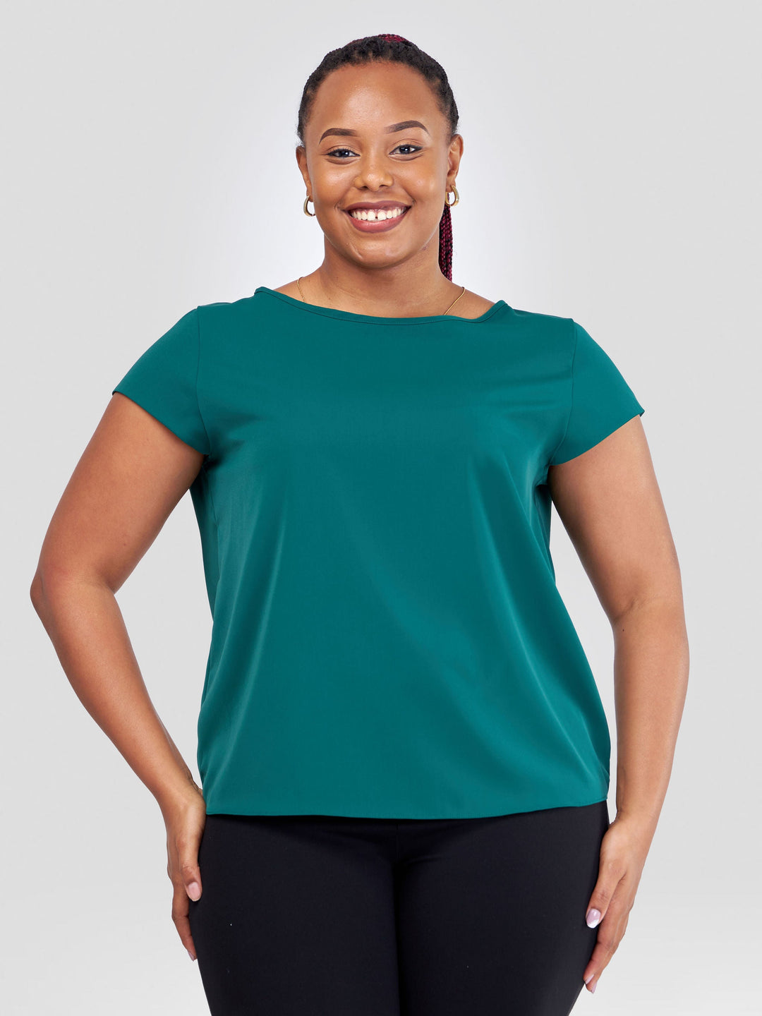 Vivo Basic Crepe Cap Sleeve Top In Crepe - Dark Green