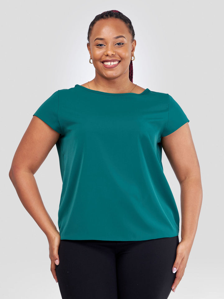Vivo Basic Crepe Cap Sleeve Top In Crepe - Dark Green
