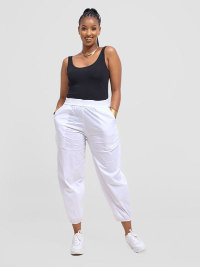 Safari Sizani Barrel Pants - White - Shopzetu