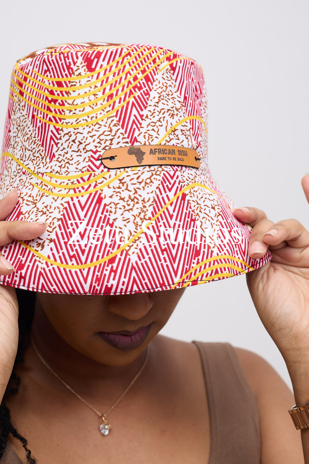 African Sisu Red Geometric Print Bucket Hat – Bold African Pattern