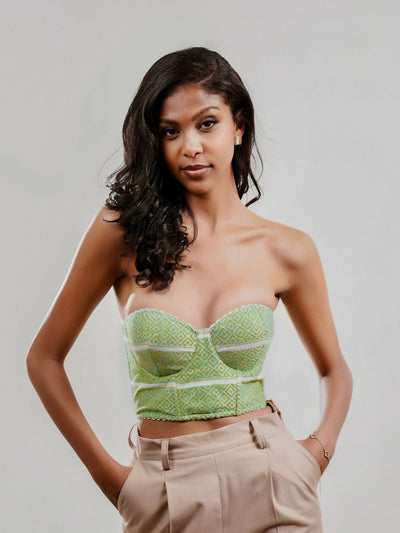 Misstcal Ethiopian Hand Embroidered Bustier Corset Top - Green - Shopzetu