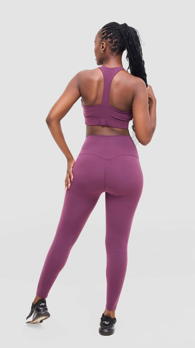 Flen Store Racer Back Sports Bra and Leggings Set - Maroon - Shopzetu