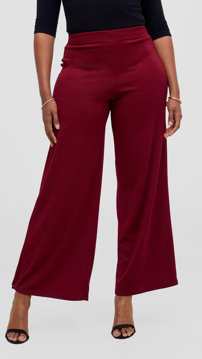 Vivo Chela Wide Leg Pants - Maroon - Shopzetu