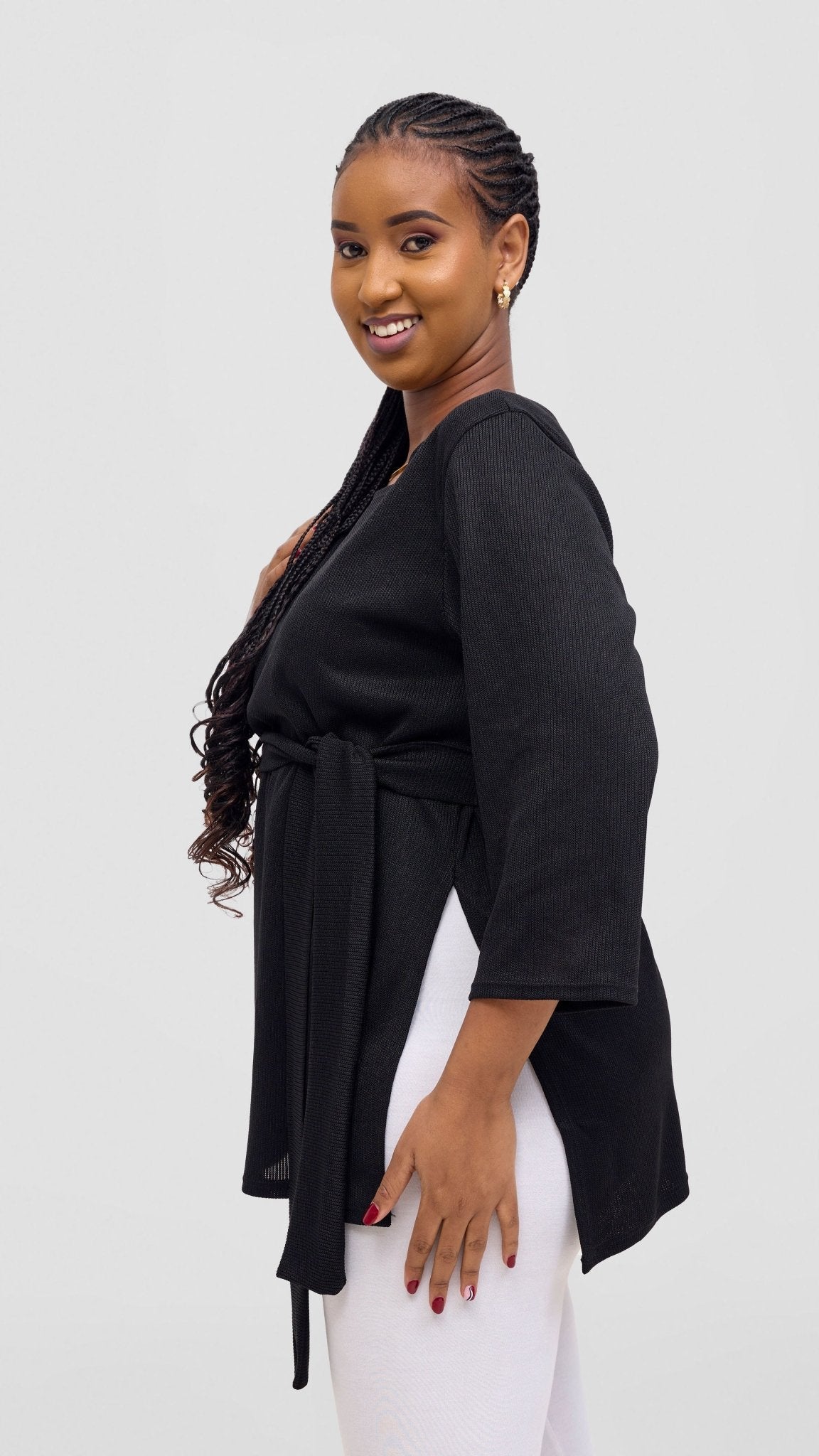 Vivo Rema 3/4 Sleeve Side Slit Tunic Top - Black - Shopzetu