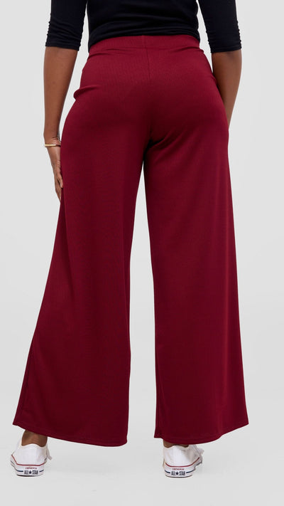 Vivo Chela Wide Leg Pants - Maroon - Shopzetu