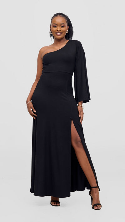 Vivo Ari One Shoulder Maxi Dress - Black - Shopzetu