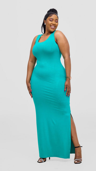 Vivo Ari Sleeveless Straight Maxi Slit Dress - Sea Green - Shopzetu