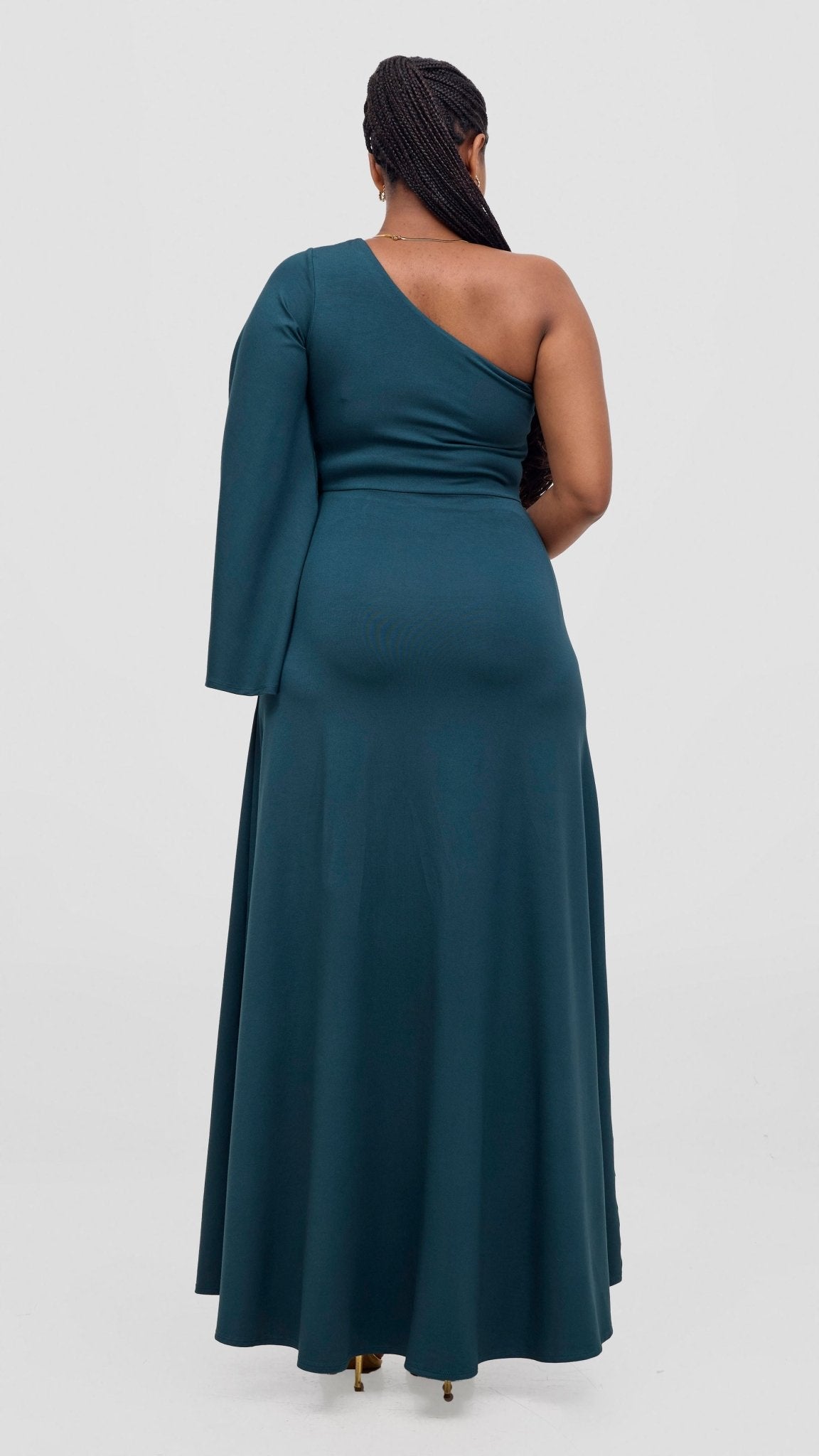 Vivo Ari One Shoulder Maxi Dress - Dark Green - Shopzetu