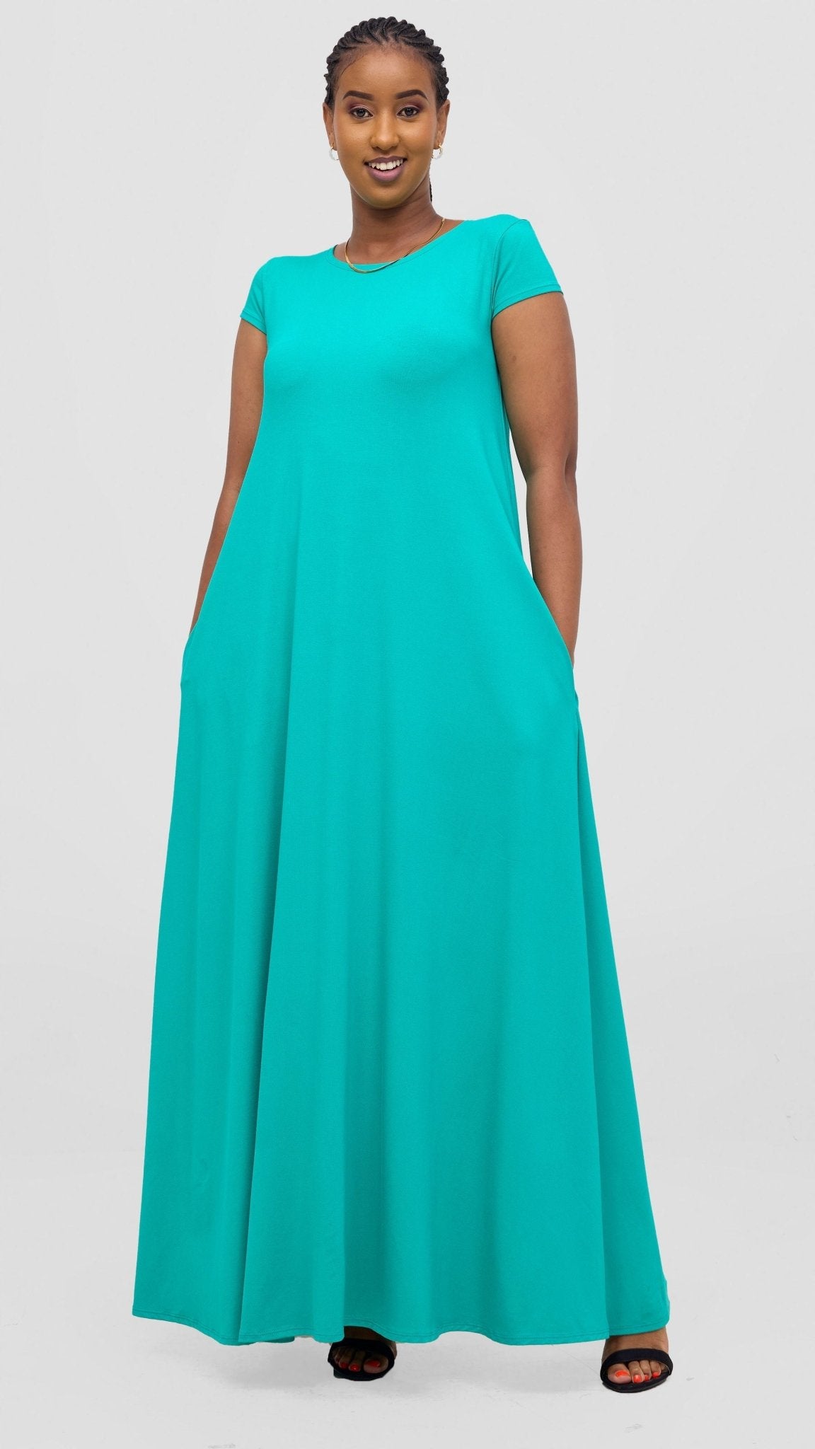 Vivo Leila Cap Sleeve Tent Maxi Dress - Sea Green - Shopzetu