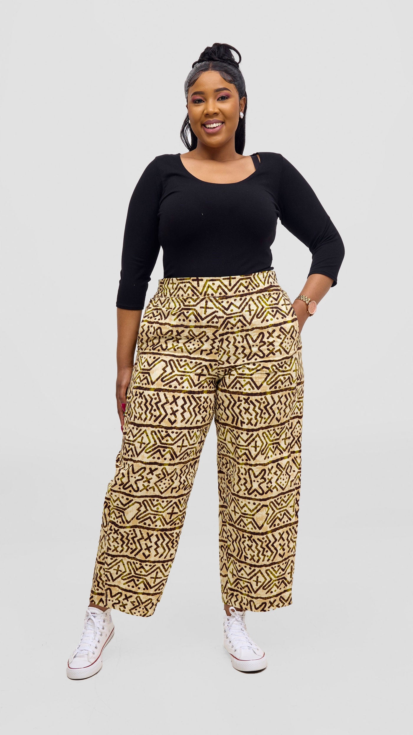 Safari Tara Barell Pants - Olive / Brown Khoi Print