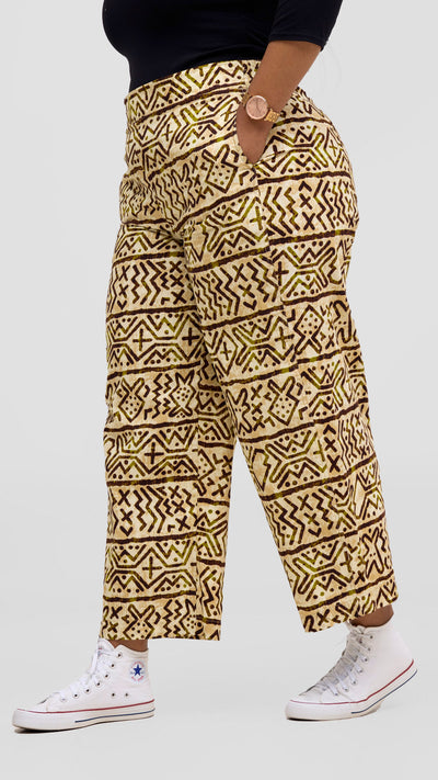 Safari Tara Barell Pants - Olive / Brown Khoi Print