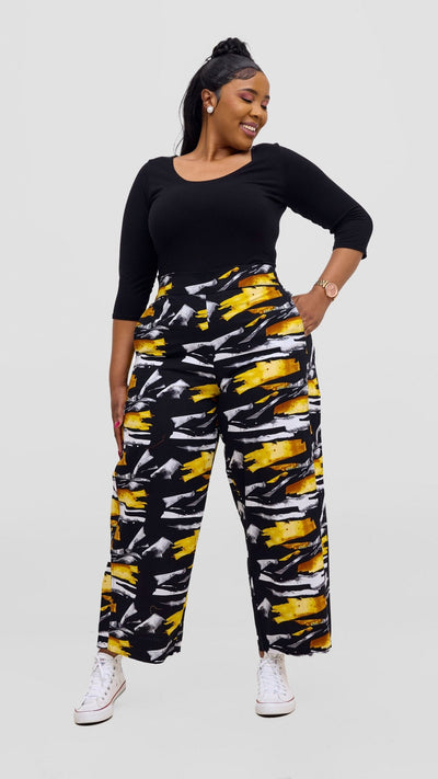 Safari Tara Barell Pants - Black / Yellow Fali Print - Shopzetu