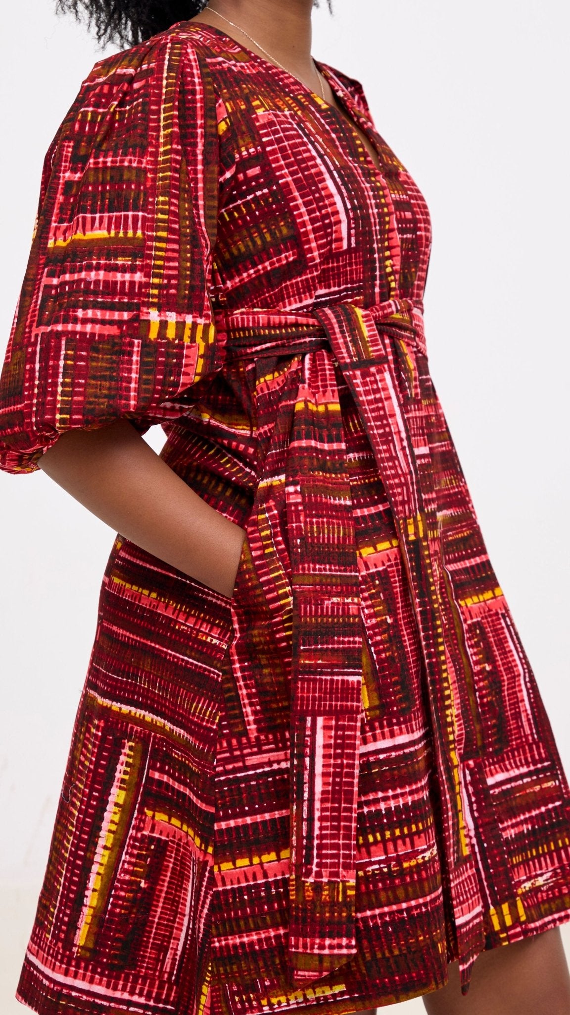 Safari Tara Bishop Sleeve Dress - Maroon / Pink Ara Print - Shopzetu