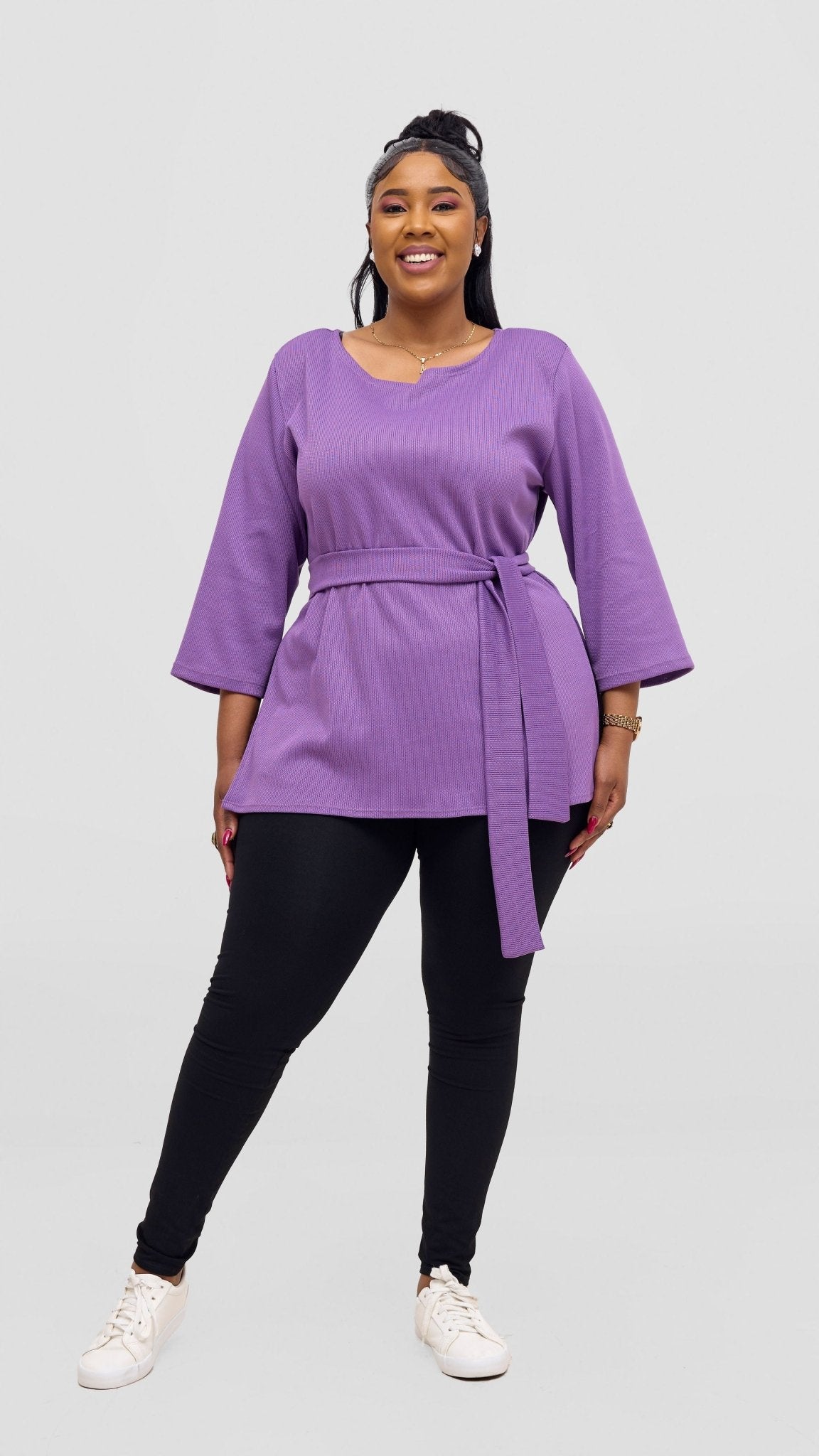 Vivo Rema 3/4 Sleeve Side Slit Tunic Top - Lilac - Shopzetu