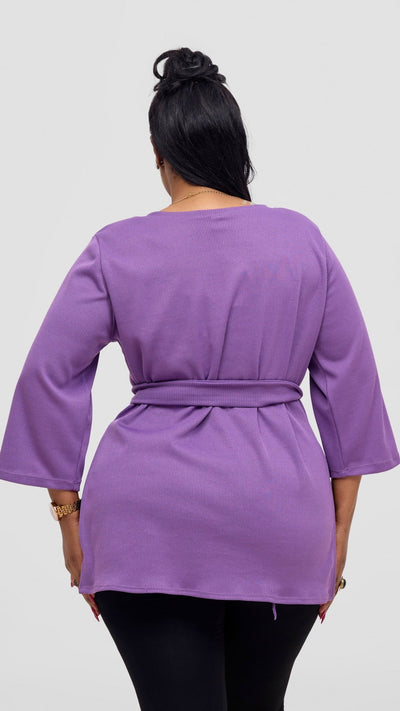 Vivo Rema 3/4 Sleeve Side Slit Tunic Top - Lilac - Shopzetu