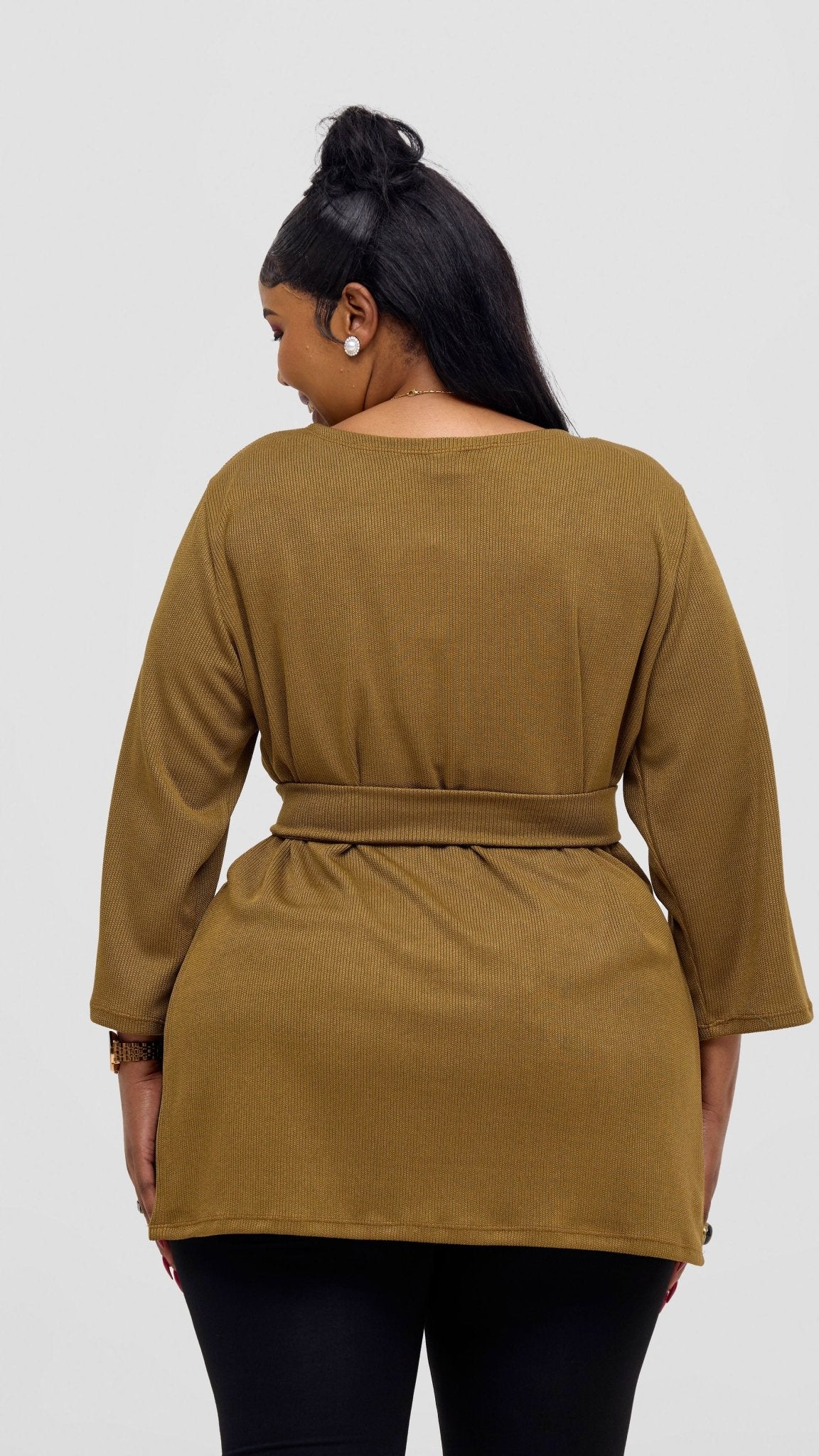 Vivo Rema 3/4 Sleeve Side Slit Tunic Top - Dark Olive - Shopzetu