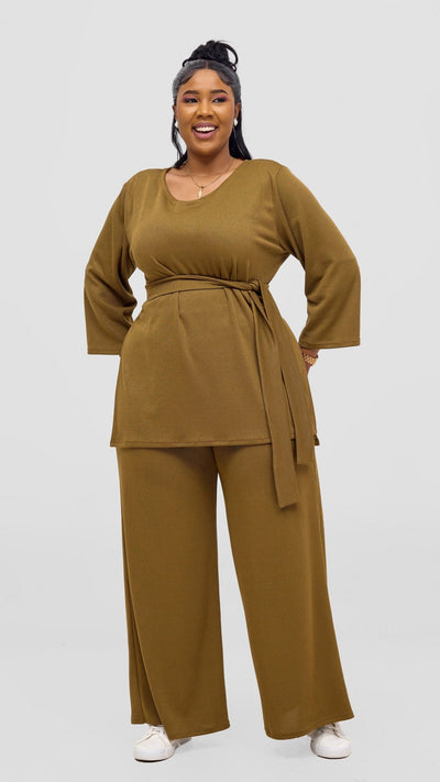 Vivo Rema 3/4 Sleeve Side Slit Tunic Top - Dark Olive - Shopzetu