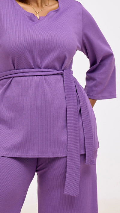 Vivo Rema 3/4 Sleeve Side Slit Tunic Top - Lilac - Shopzetu