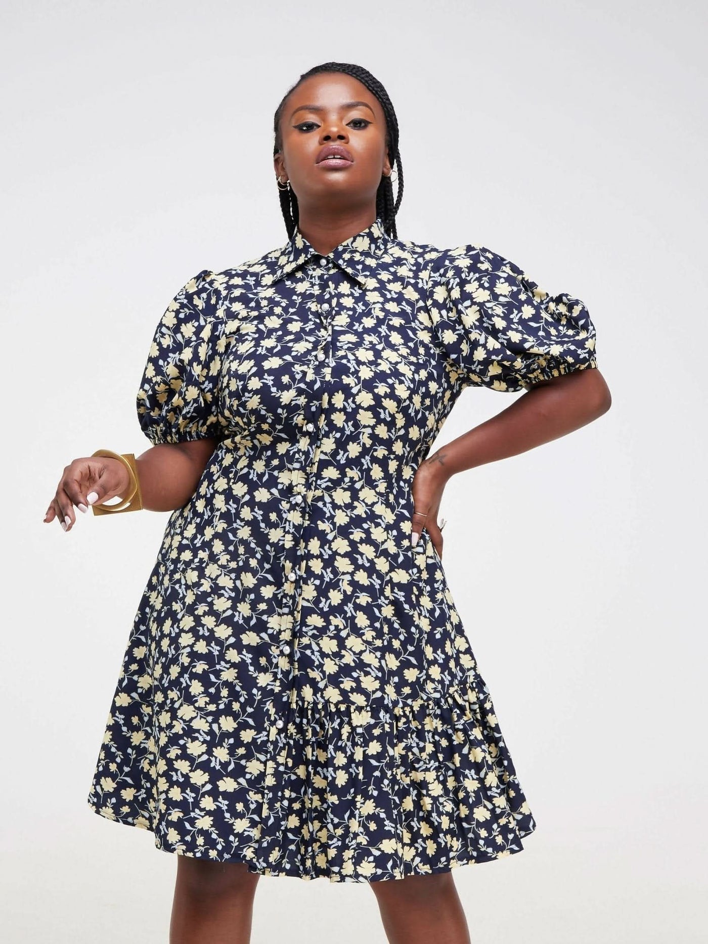 Purple Thread Taratibu Dress - Navy Blue Floral - Shopzetu