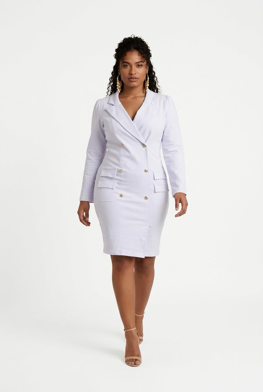 Stylish Sisters  Double-Breasted Blazer Dress - White