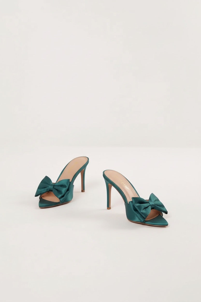 Stylish Sisters Satin heeled mules - Emerald Green