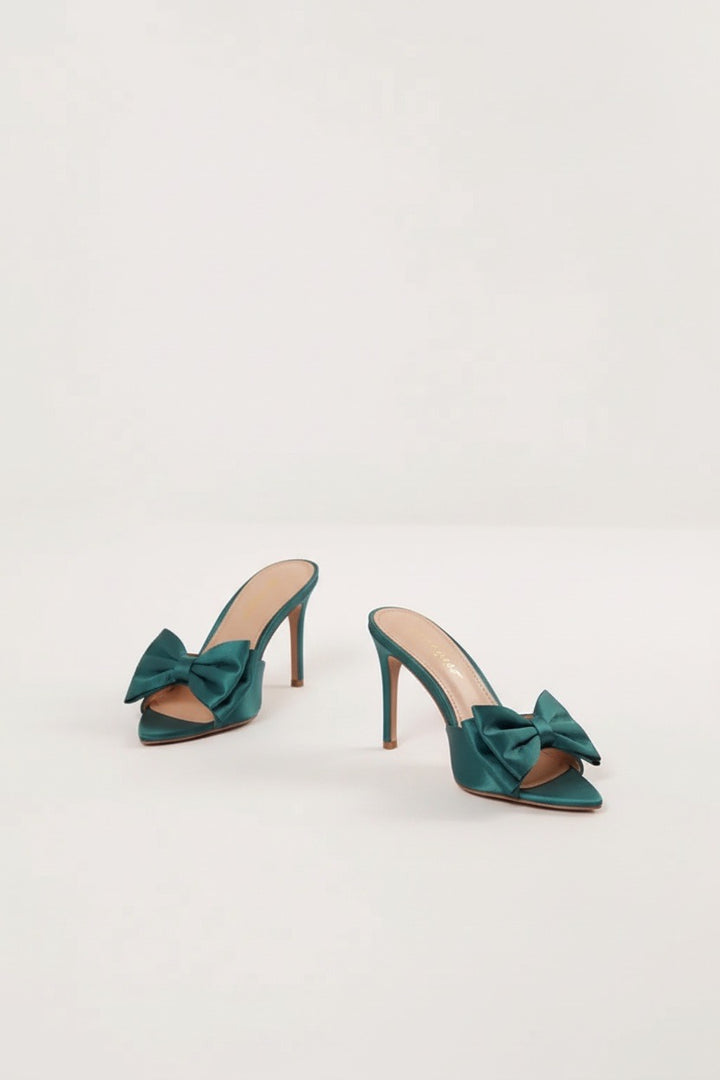 Stylish Sisters Satin heeled mules - Emerald Green