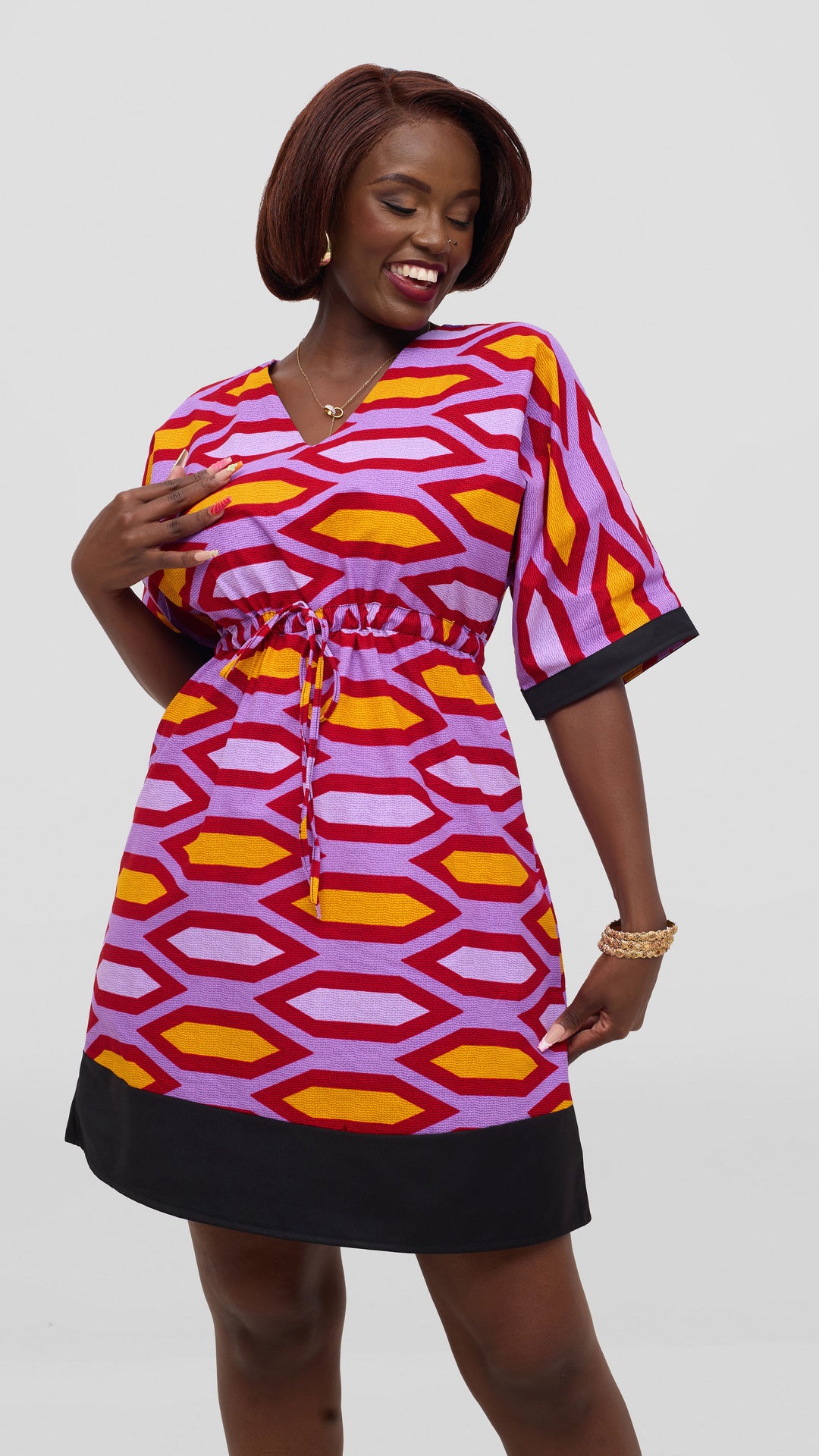Ankara Dala Shift Dress - Lilac / Mustard / Black