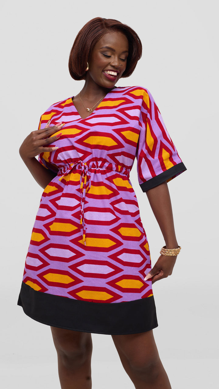 Ankara Dala Shift Dress - Lilac / Mustard / Black
