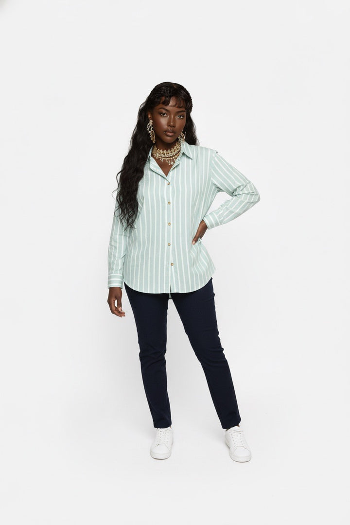 Stylish Sisters Classic Button Down Shirt - Green & White