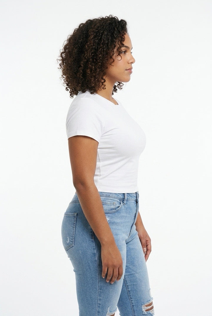 Stylish Sisters Classic Crewneck Short Sleeve Crop Top - White