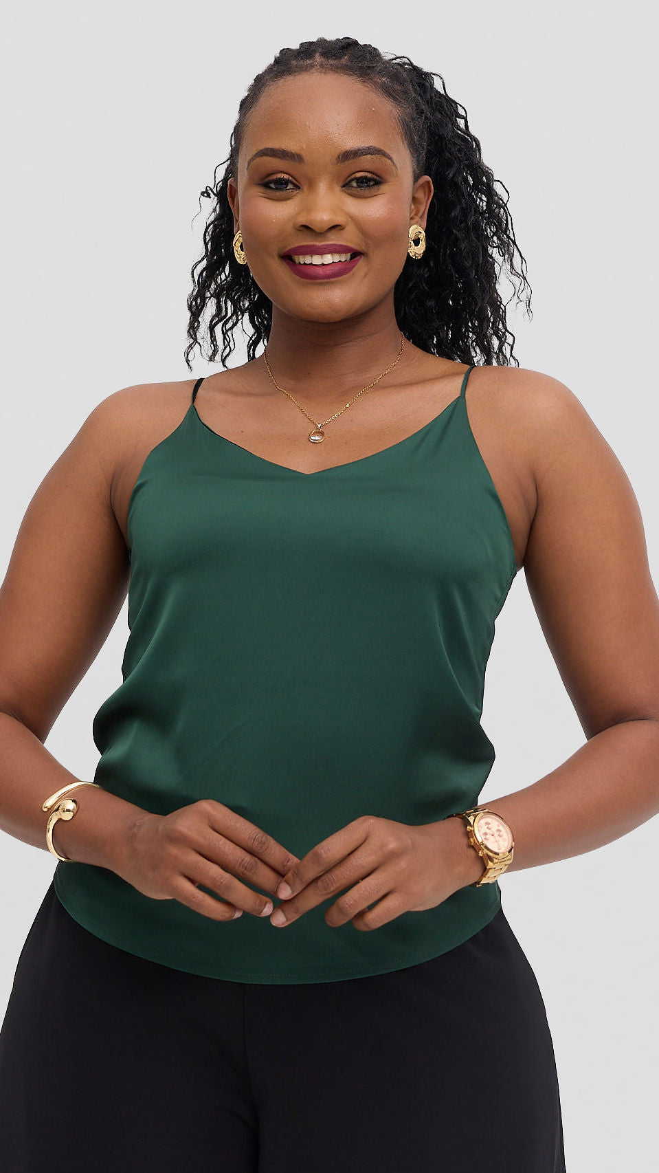 Zambarau Apparel Satin Camisoles - Emerald Green