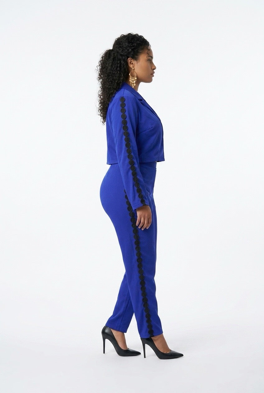 Stylish Sisters Double-Breasted Cropped Blazer and Trouser Set - Blue