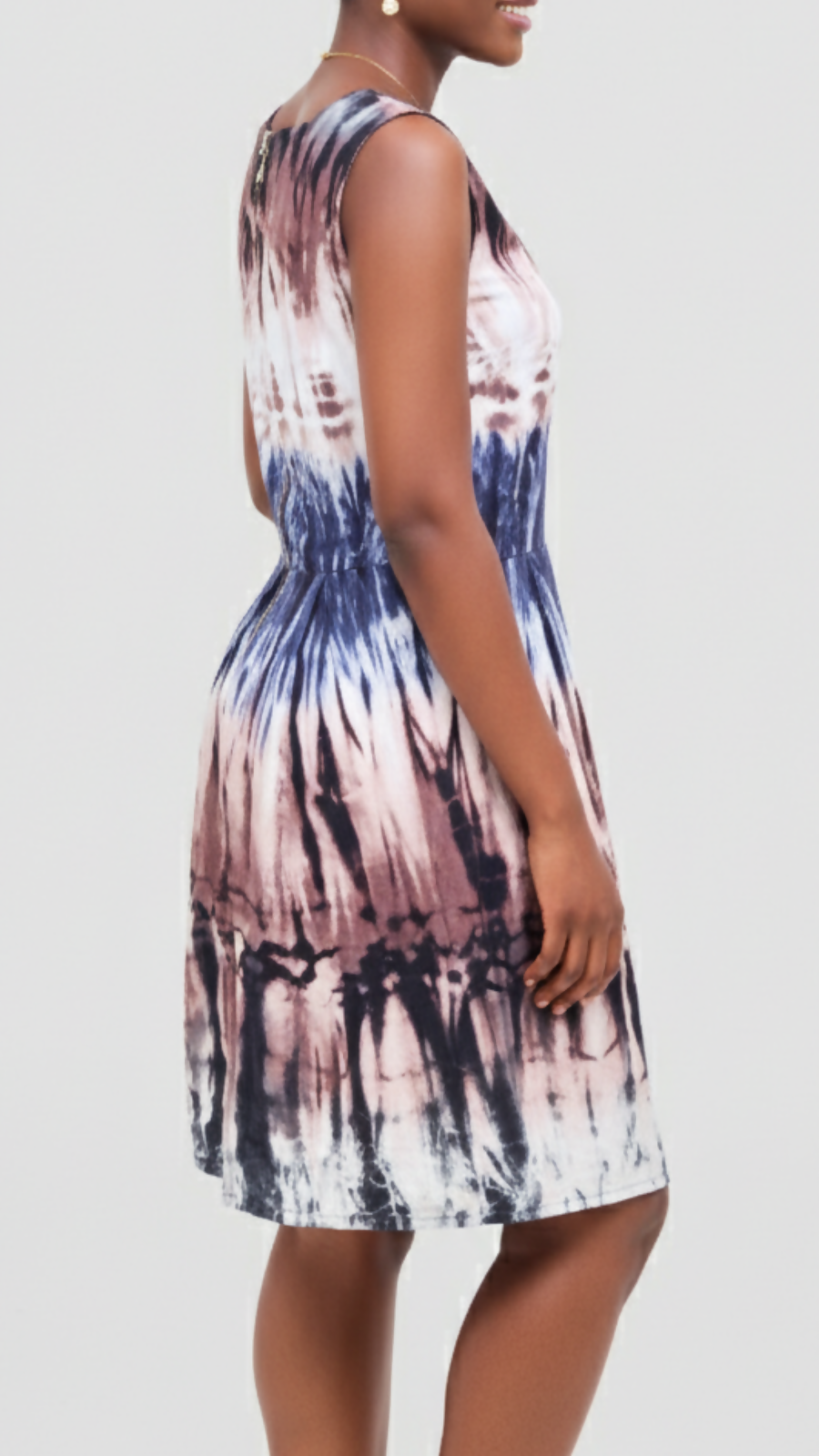 The Fashion Frenzy Amani Tie-Dye Cotton Box Neck Dress - Cream