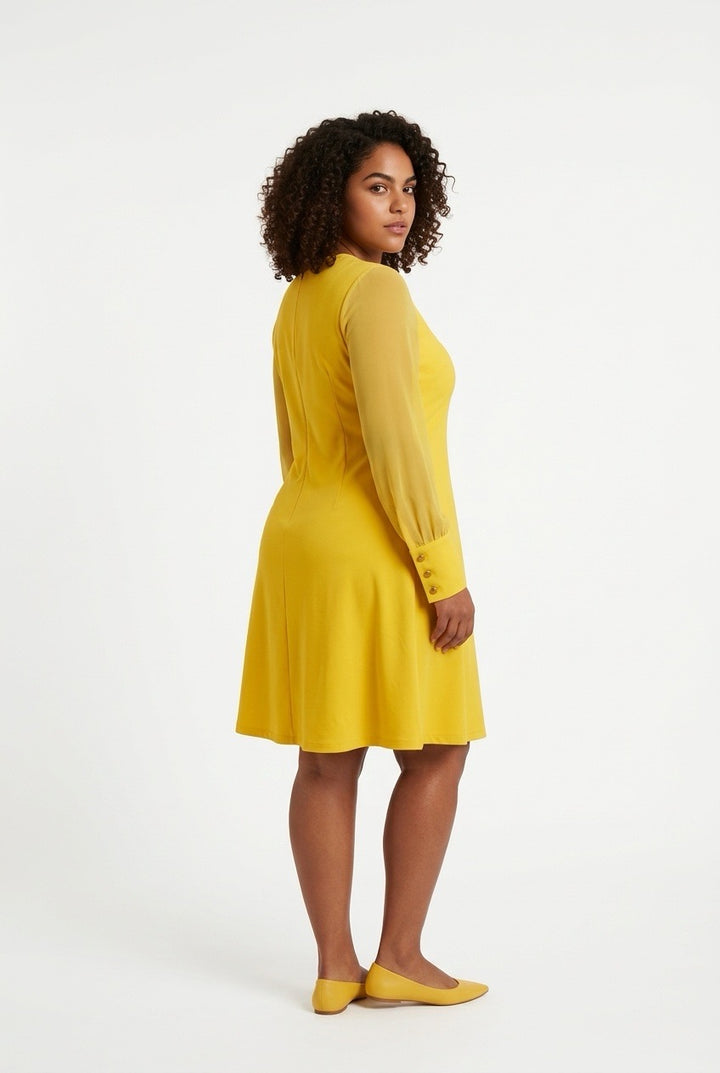 Stylish Sisters Long Sleeve Shift Dress - Mustard Yellow