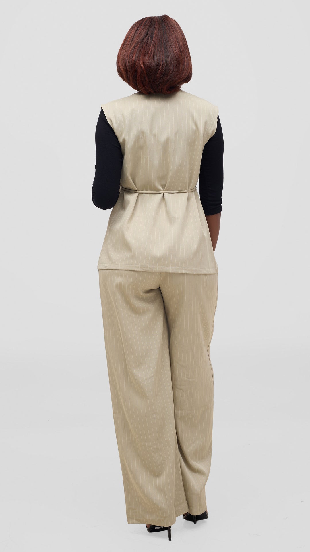 SAMA House Pinstripe Waist coat & Wide-Leg Trouser Set - Sage Green