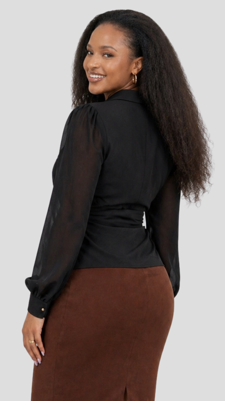 The Fashion Frenzy Wrap Blouse - Black