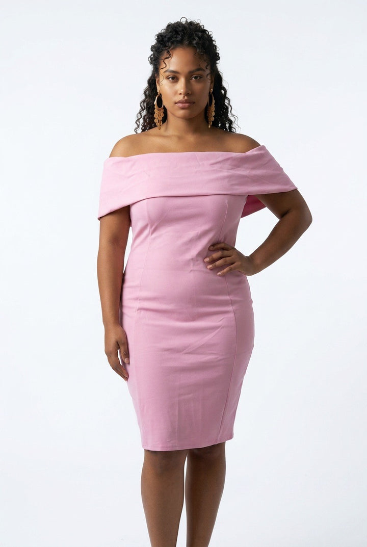 Stylish Sisters Off-The-Shoulder Bardot Bodycon Midi Dress - Pink