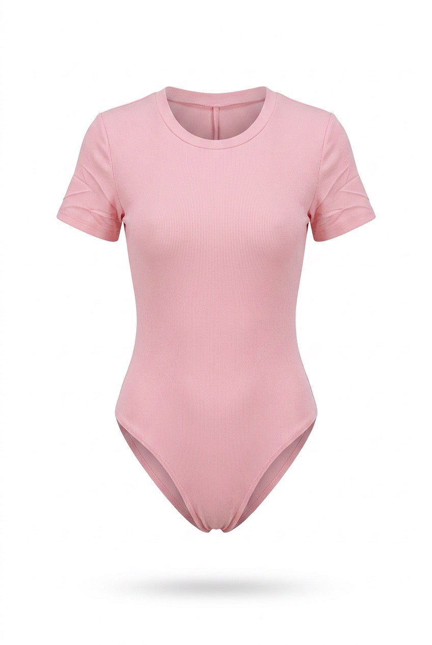 Stylish Sisters Short Sleeve Cotton Scoop Neck Bodysuit - Pink